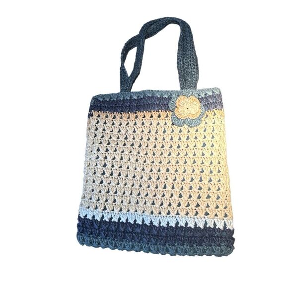 Handmade Women's Multicolor Colorblock Crochet Tote Bag Medium NWOT - Picture 2 of 6